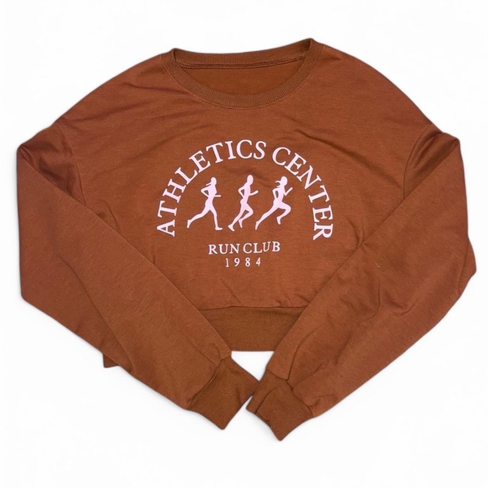 Brown Cropped Sweatshirt w/ running Graphic